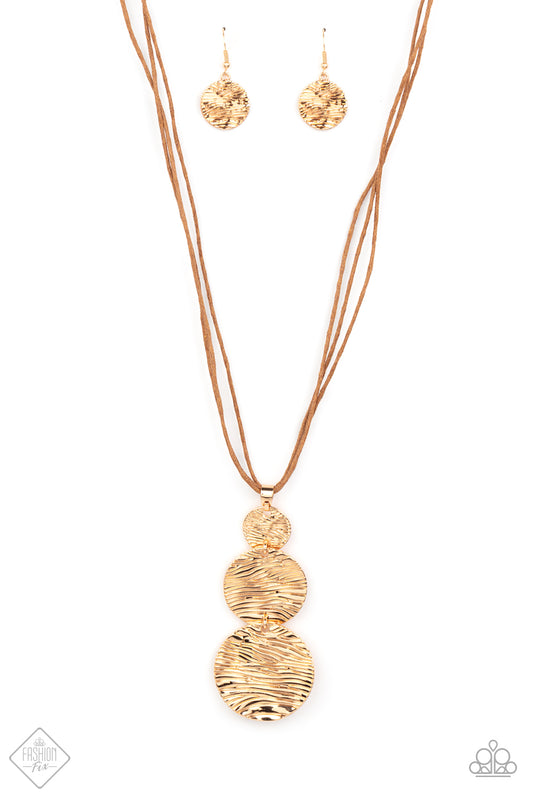 Circulating Shimmer - Gold on Brown Cord Necklace