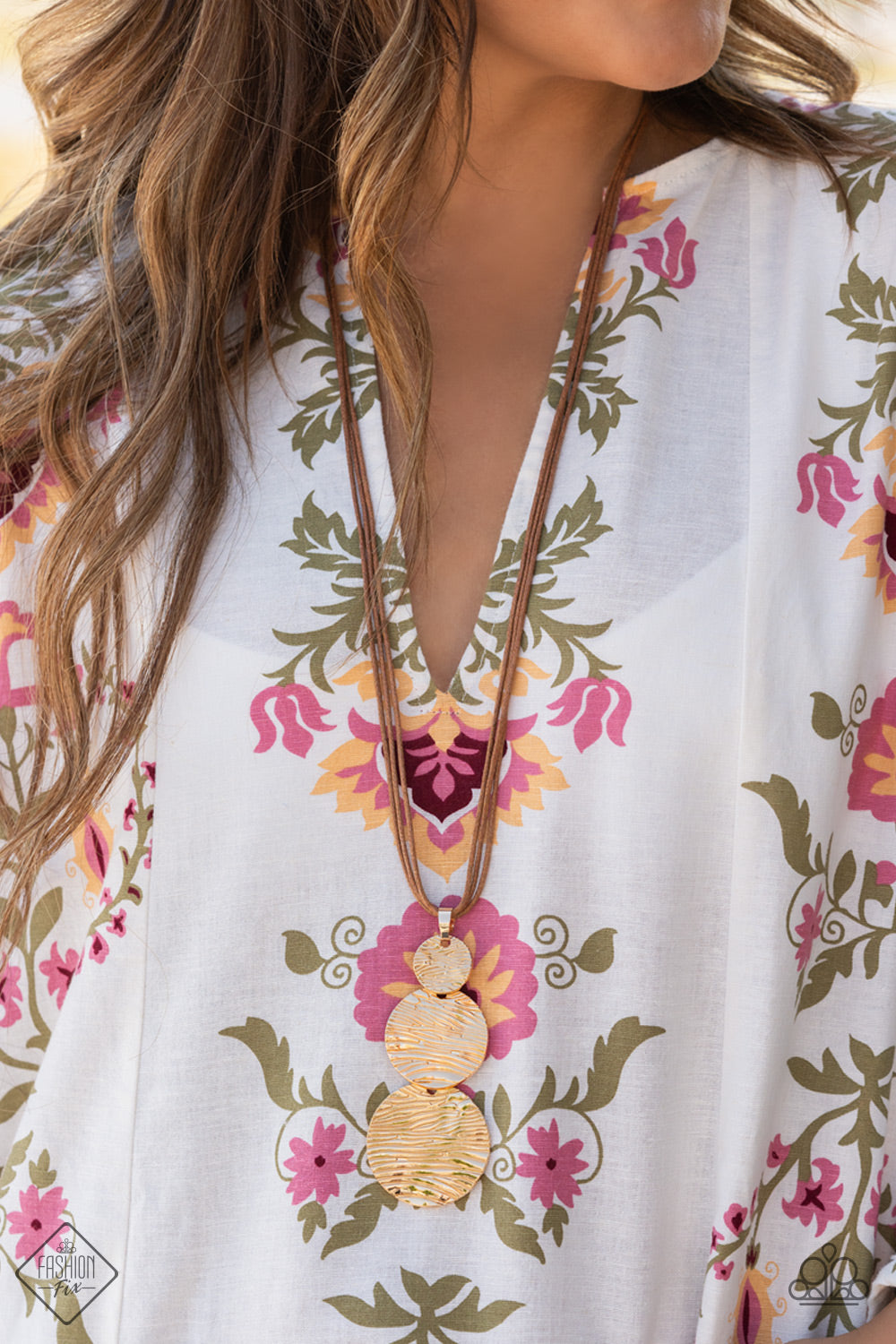 Circulating Shimmer - Gold on Brown Cord Necklace