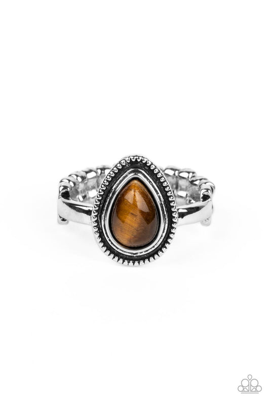 Eco Elements Ring - Silver w/Brown Tiger's Eye - Paparazzi Accessories