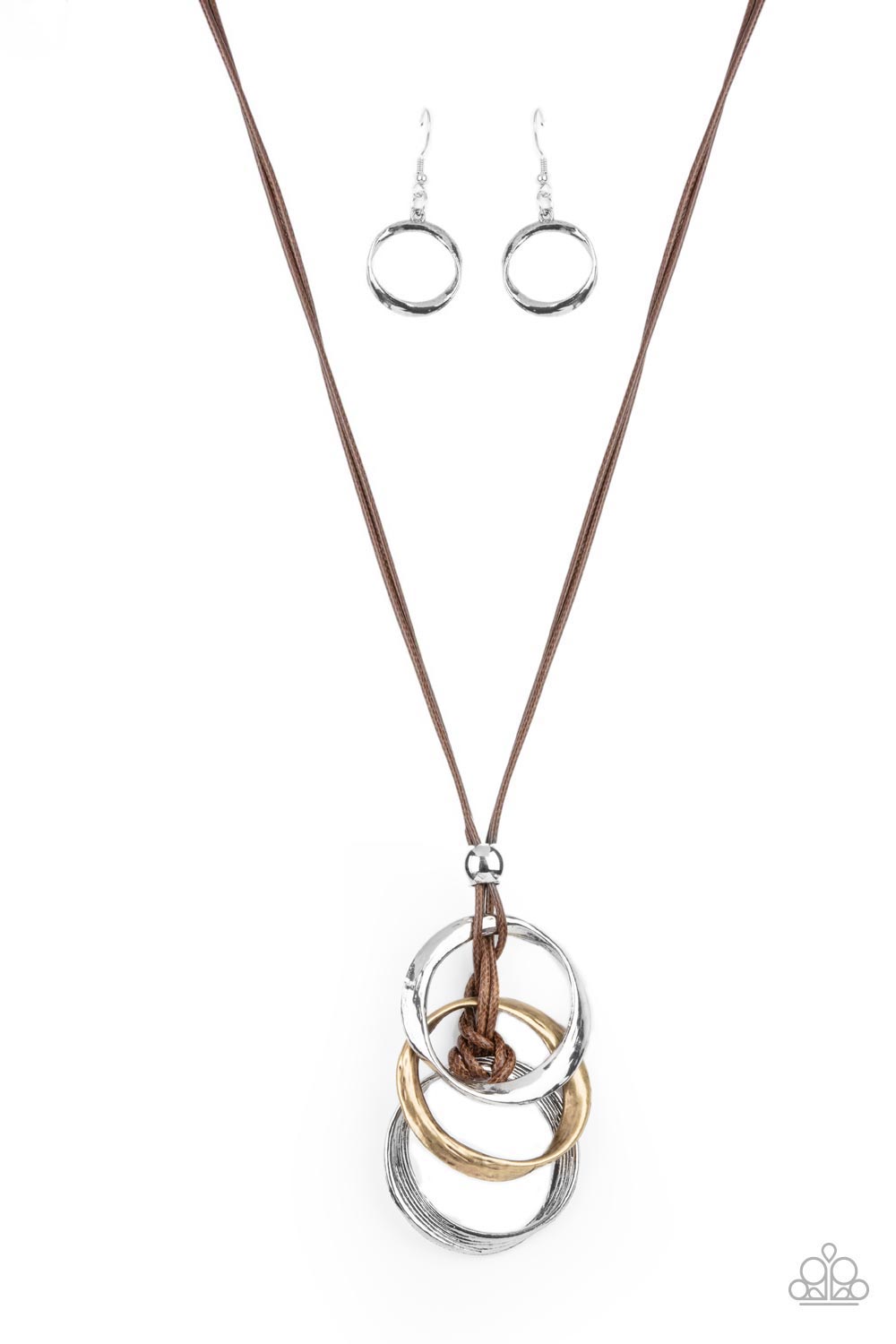 Harmonious Hardware - Brown Cord w/Silver & Brass Necklace