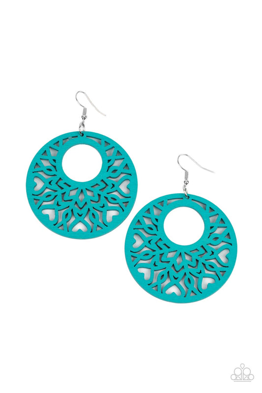 Tropical Reef - Teal Blue Wood Earrings