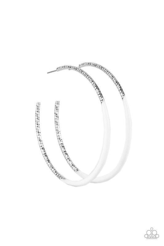 DIP, DIP, Hooray! - Silver w/White Hoop Earrings