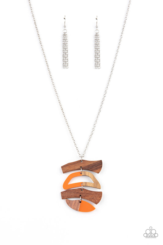 A WOODWORK In Progress - Wood w/Orange Necklace