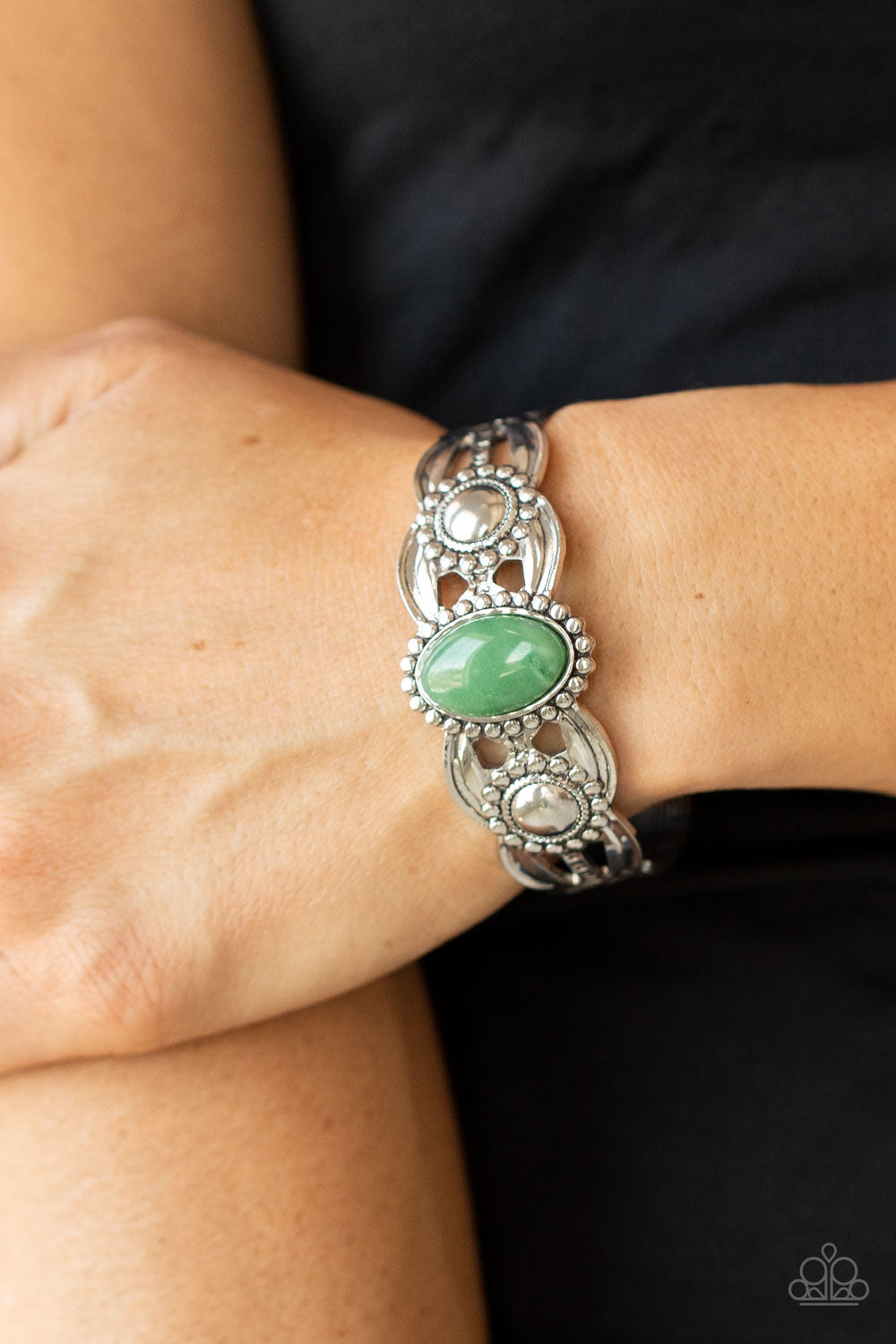 Solar Solstice -Silver w/Green (jade color) Bracelet
