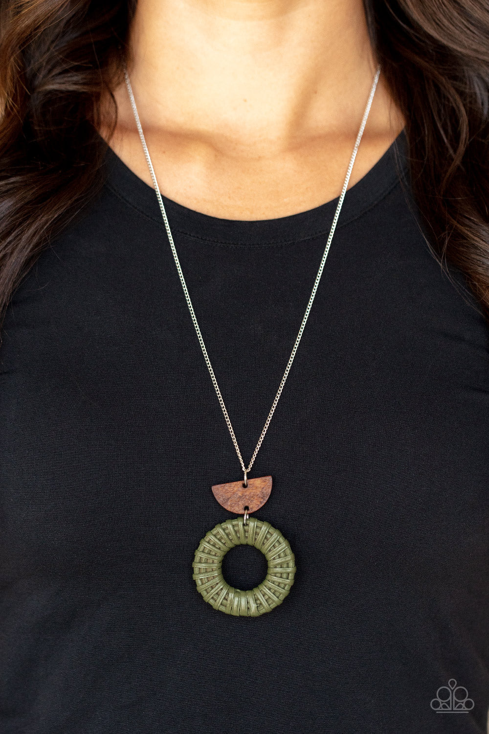 Homespun Stylist - Wood w/Green Necklace
