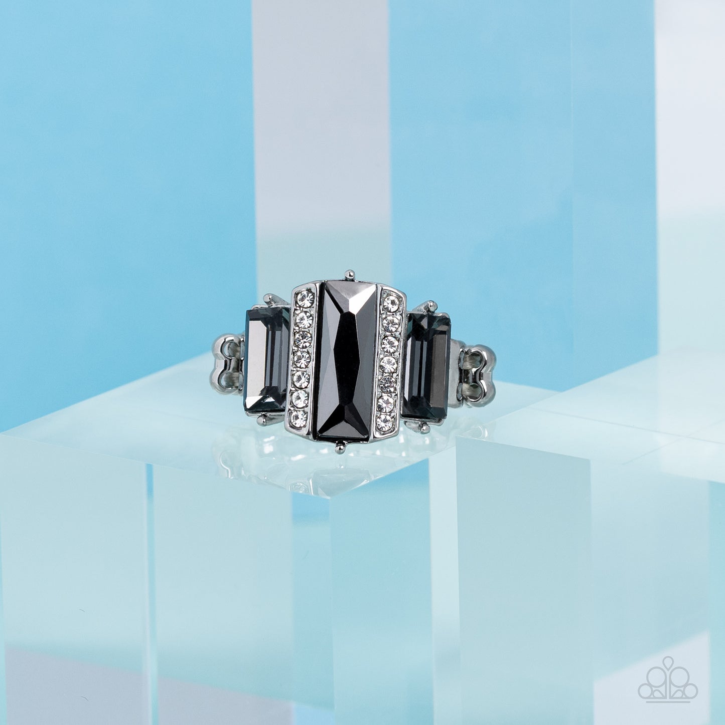 A GLITZY Verdict - Silver w/black gems Ring