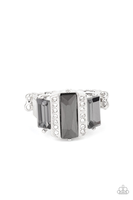 A GLITZY Verdict - Silver w/black gems Ring