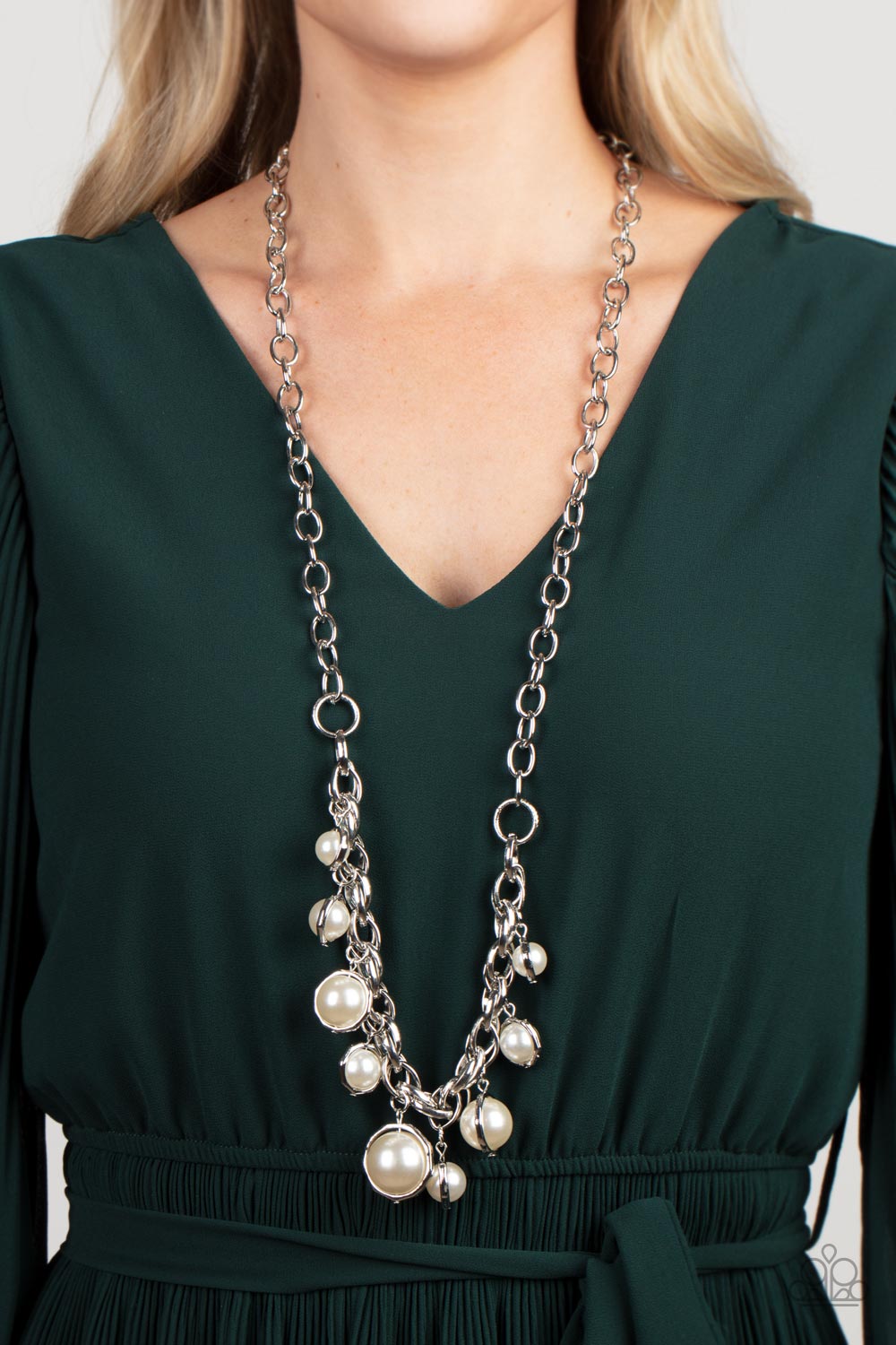 Revolving Refinement - Silver w/White Pearls Necklace