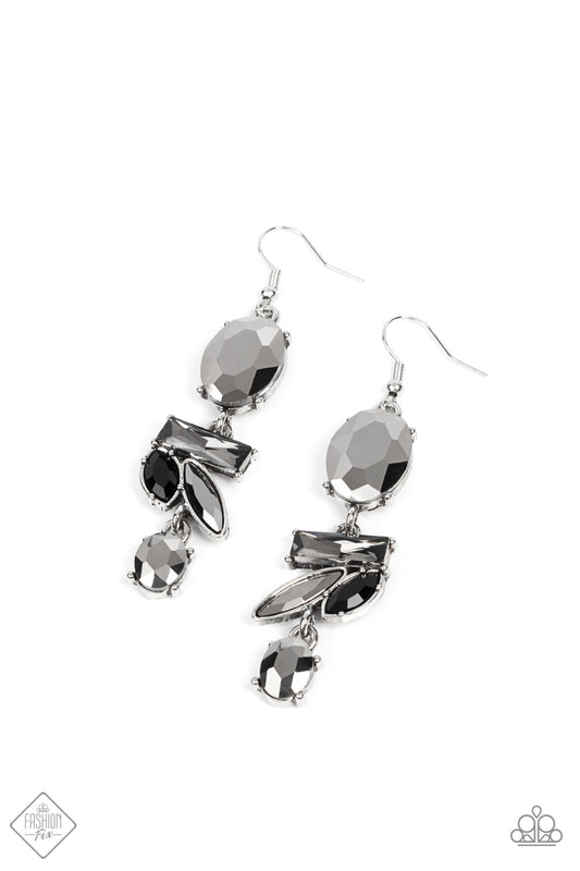 Modern Makeover - Silver w/Hematite & Black Rhinestones Earrings