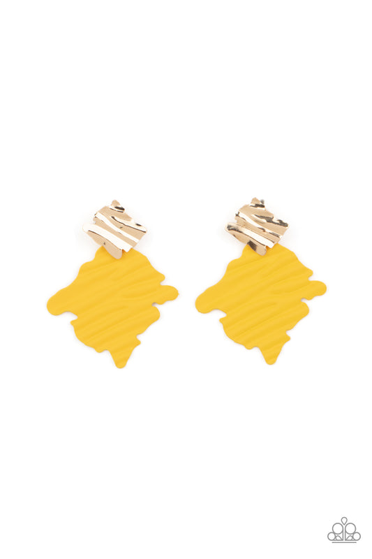 Crimped Couture - Gold w/Yellow Earrings