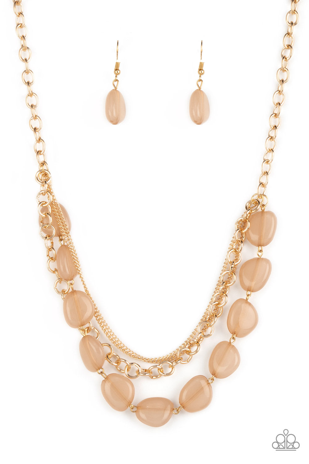 Pumped Up Posh - Gold  with Tan Necklace- Paparazzi Accessories
