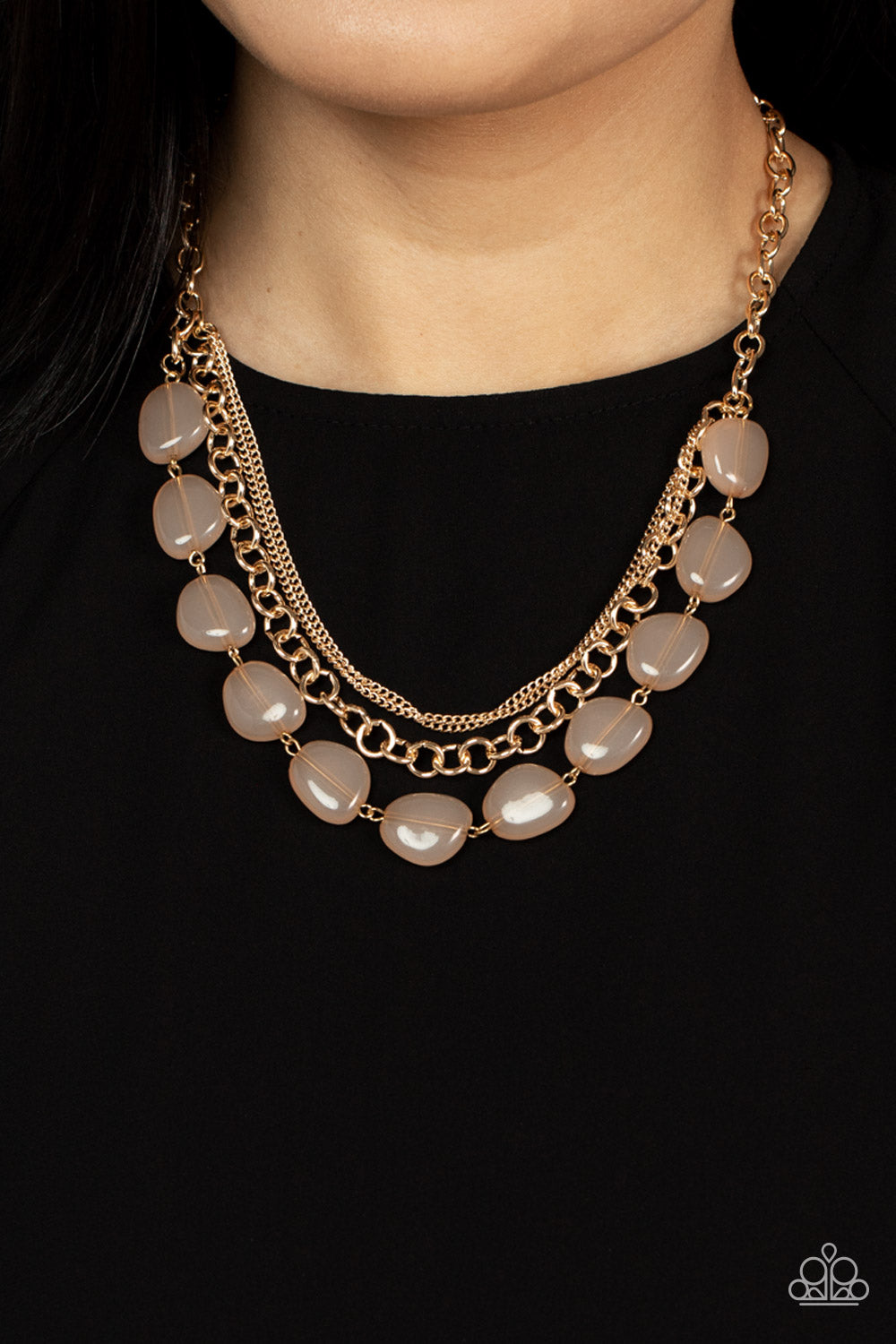 Pumped Up Posh - Gold  with Tan Necklace- Paparazzi Accessories