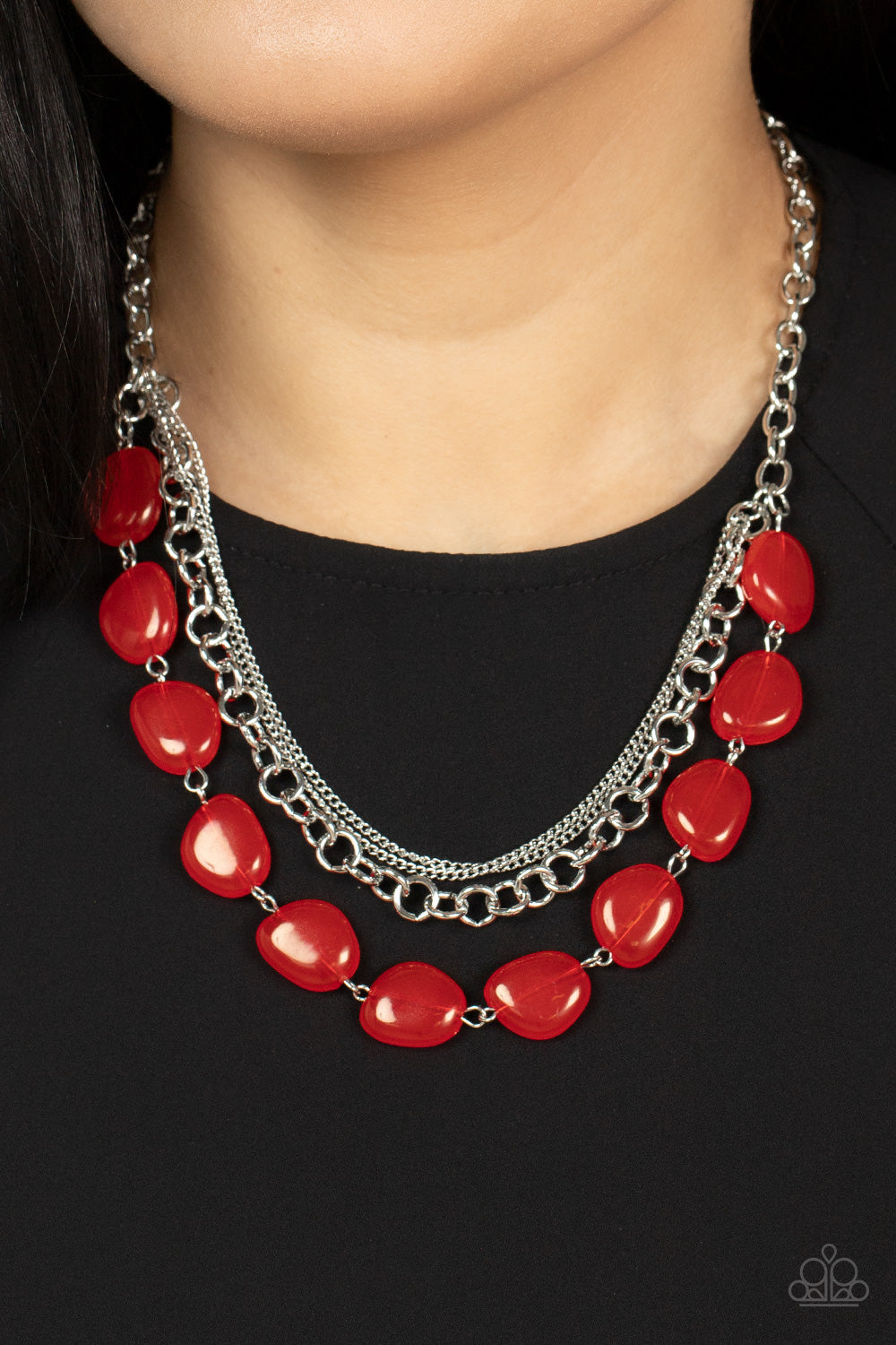 Pumped Up Posh - Silver w/Red Necklace