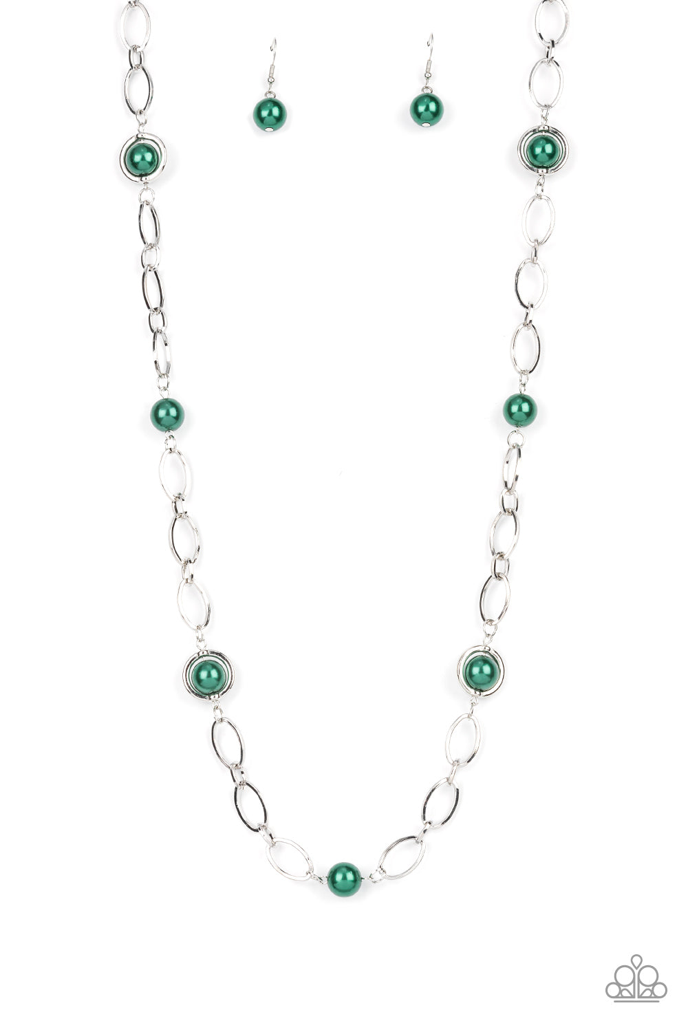 Fundamental Fashion - Silver w/Green Beads Necklace