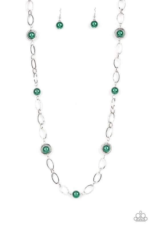 Fundamental Fashion - Silver w/Green Beads Necklace