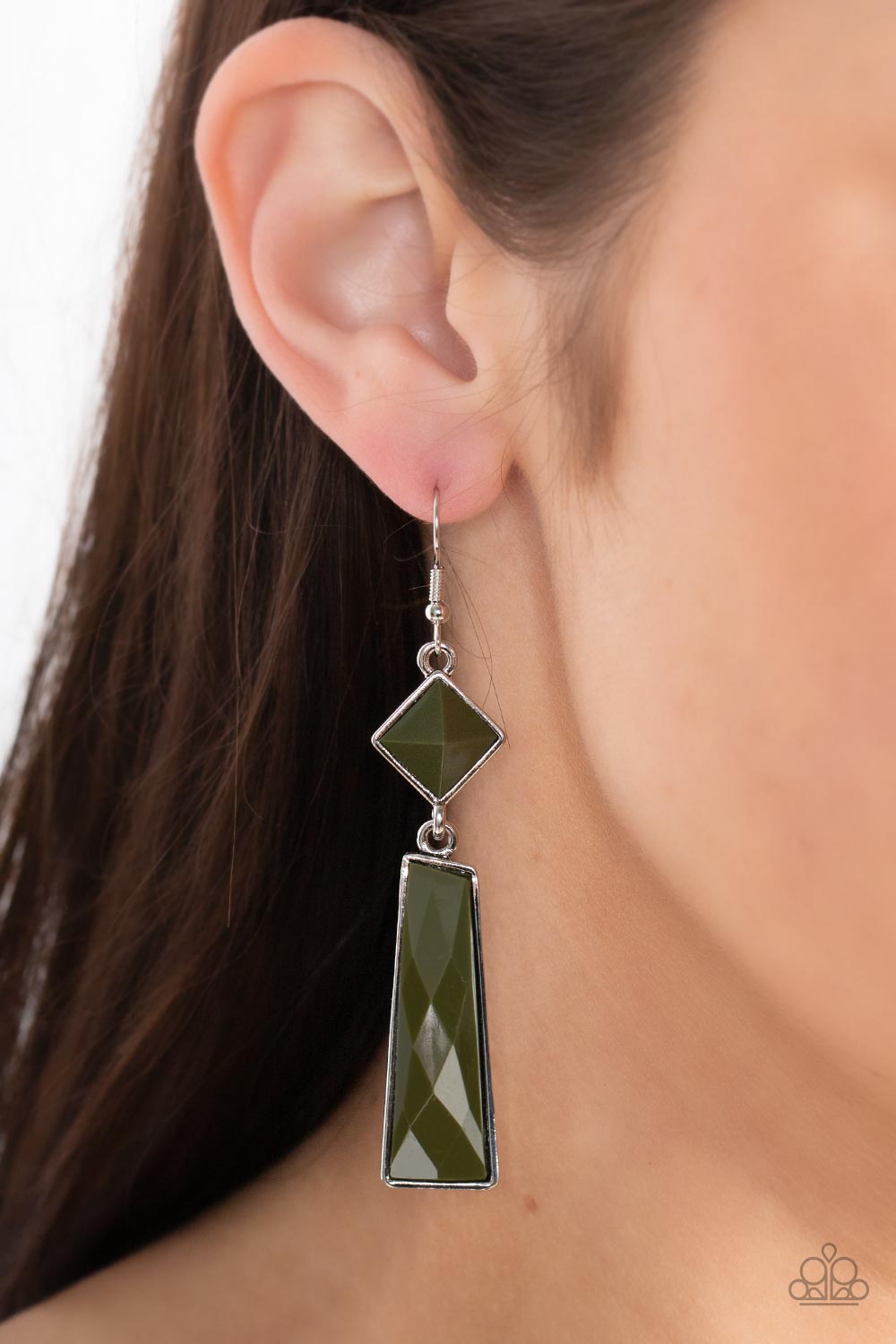Hollywood Harmony - Silver w/Olive Green Earrings