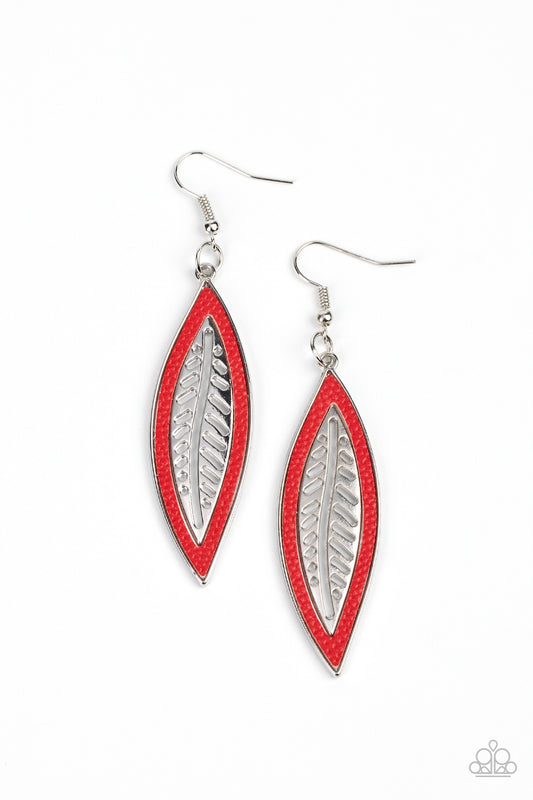 Leather Lagoon - Silver w/Red Earrings
