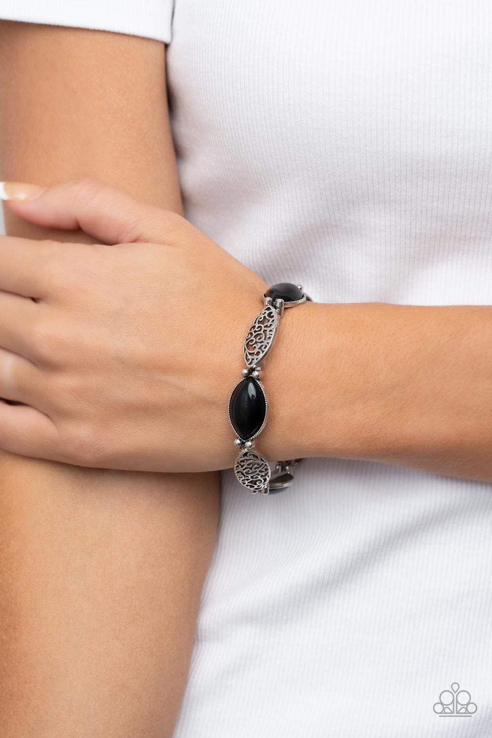 Garden Rendezvous Bracelet- Silver w/Black