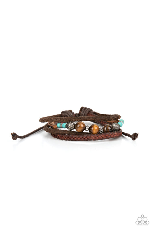 Tundra Tracker Urban - Leather w/Brown & Blue Beads Bracelet