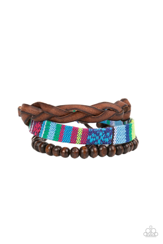 Textile Texting Urban - Leather w/Wood Beads & Blue Urban Bracelet