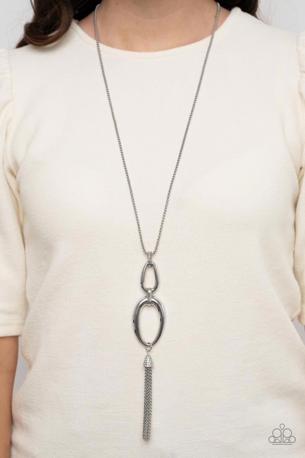Elegantly Entrancing - Silver White Rhinestones Necklace