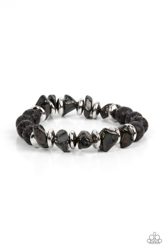 Volcanic Vacay - Urban/Men's -Silver w/Black (oil spill) Natural Stones Bracelet