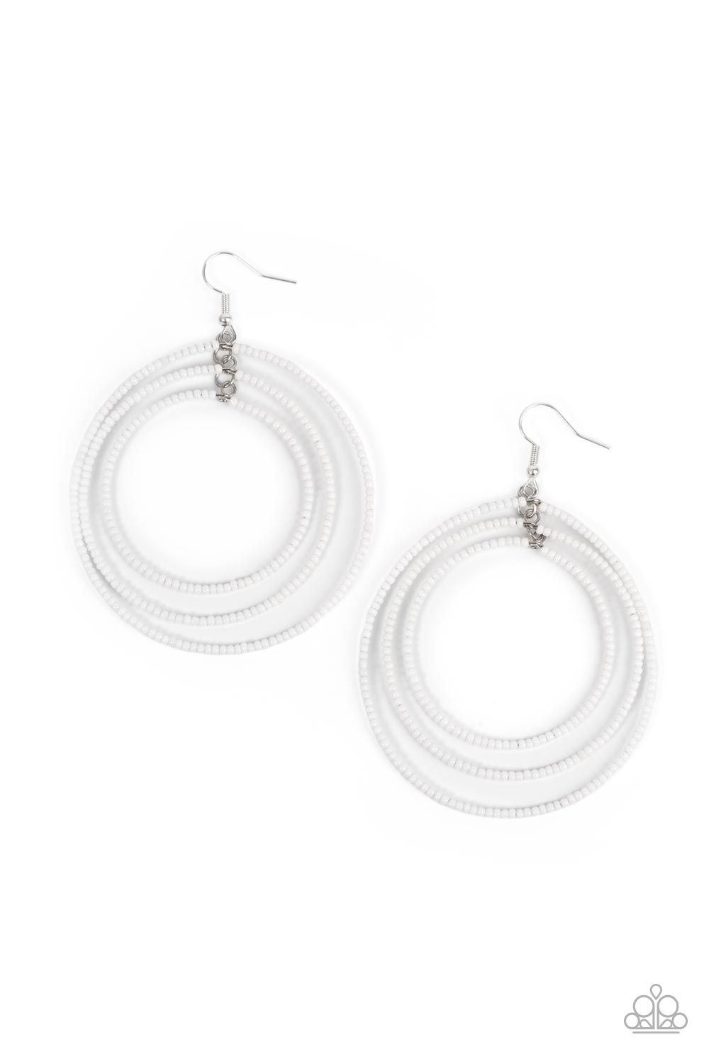 Colorfully Circulating - White Seed Beads Earrings