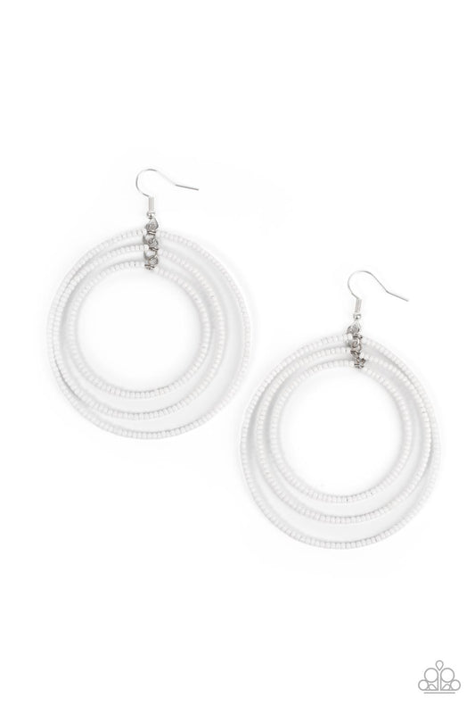 Colorfully Circulating - White Seed Beads Earrings