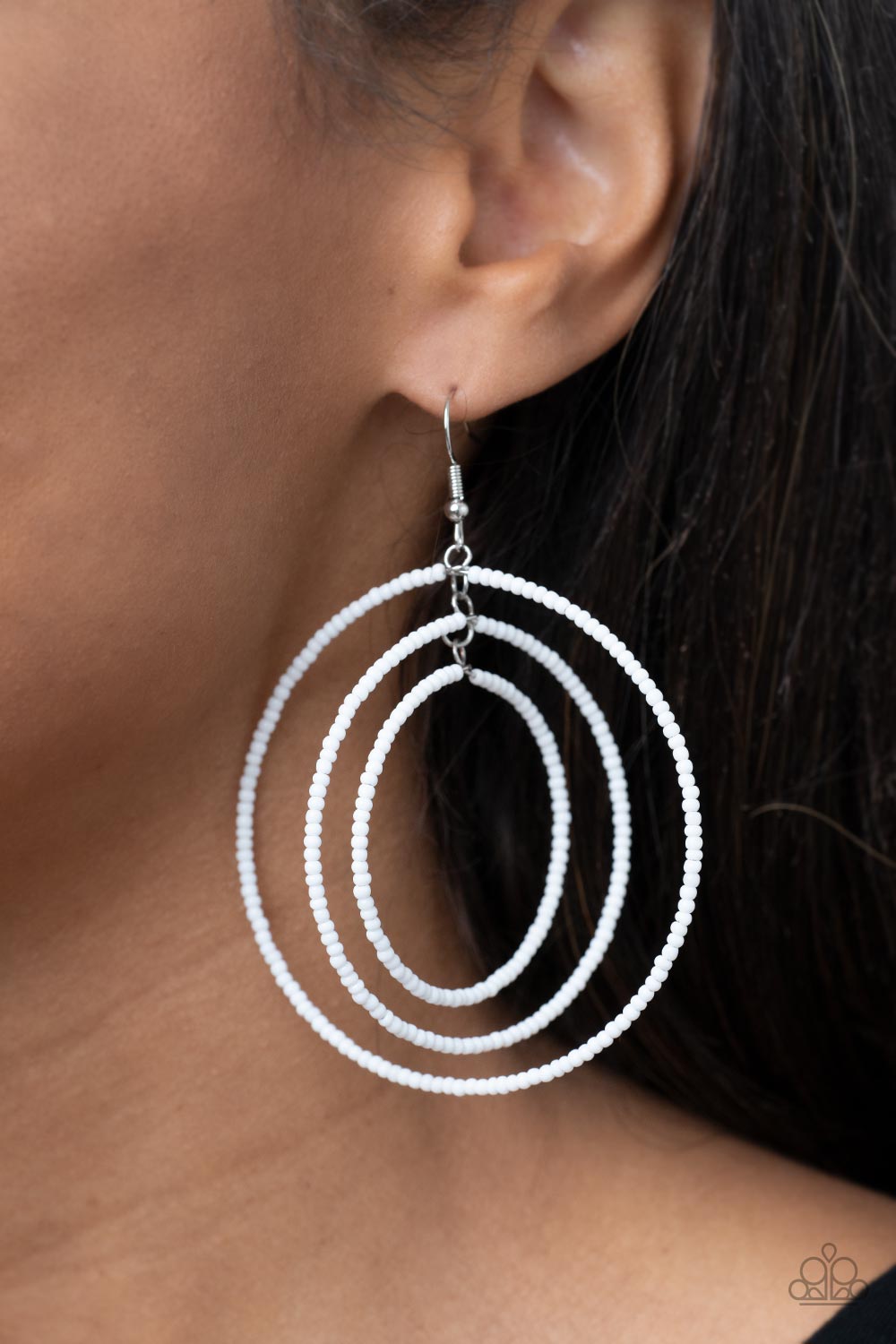 Colorfully Circulating - White Seed Beads Earrings