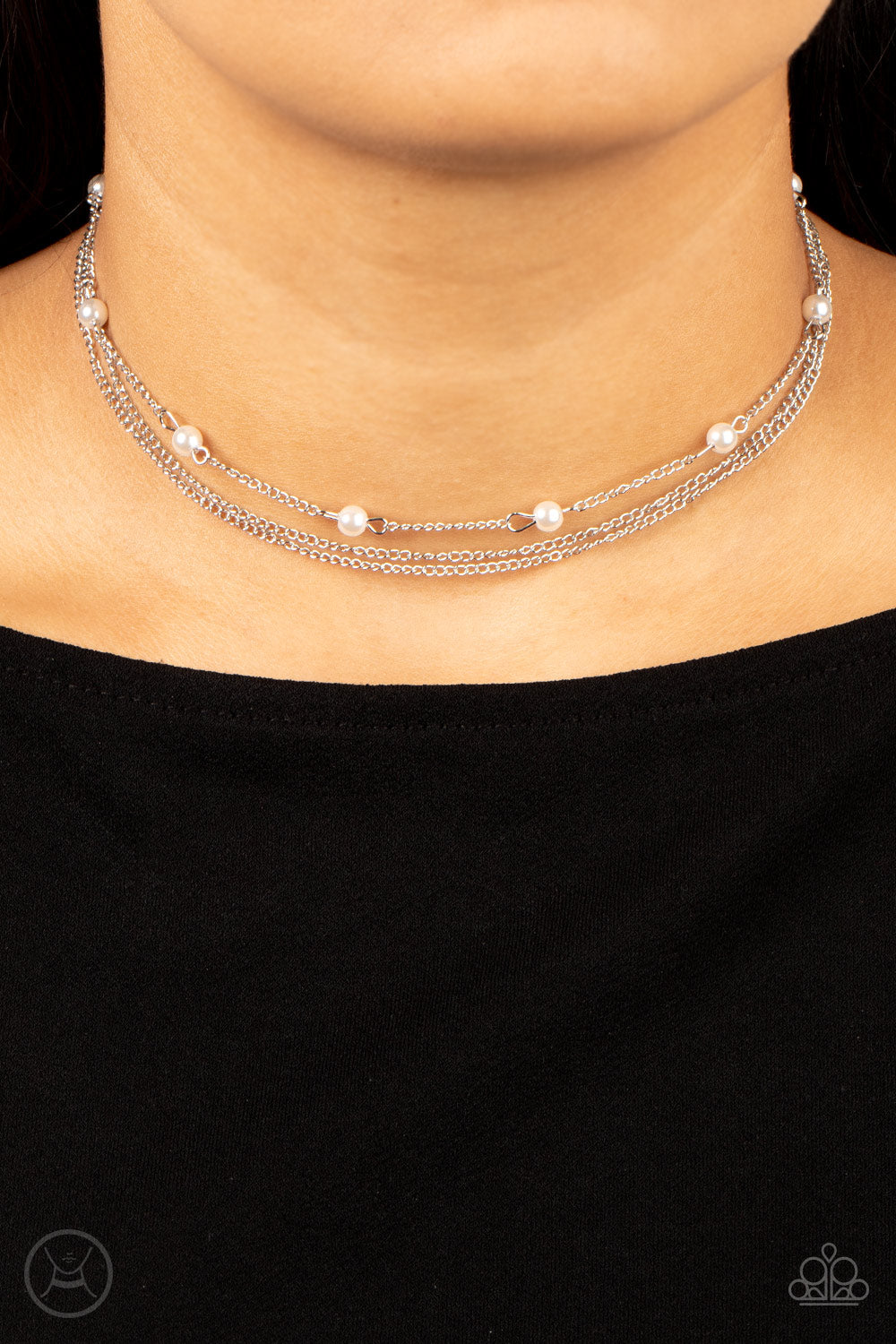 Daintily Dapper - Silver with White Pearls Necklace