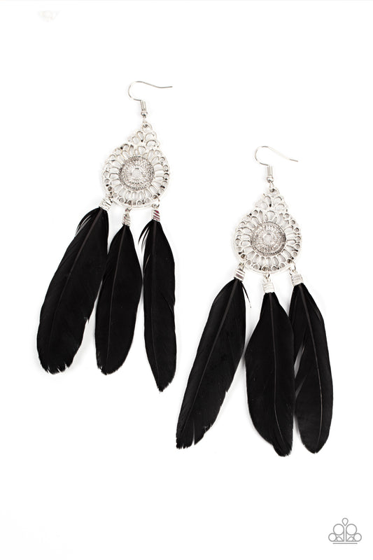 Pretty in PLUMES - Silver w/Black Feathers Earrings