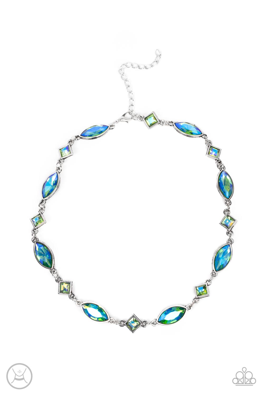 Prismatic Reinforcements - Silver with/Green-Blue Necklace (oilspill)
