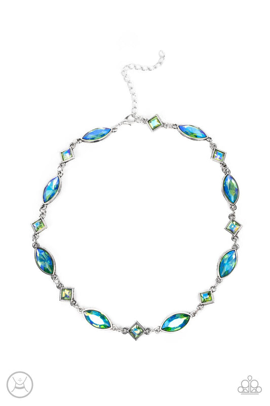 Prismatic Reinforcements - Silver with/Green-Blue Necklace (oilspill)