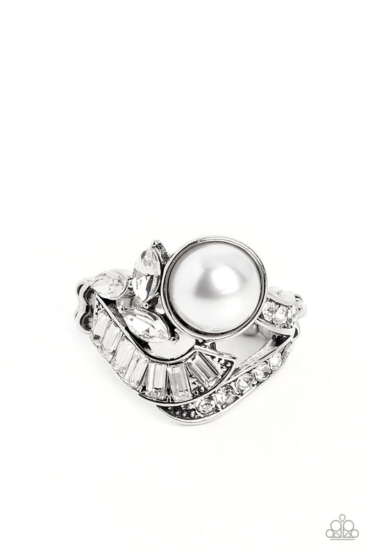 SELFIE-Made Millionaire Ring - Silver w/Rhinestones and White Pearl