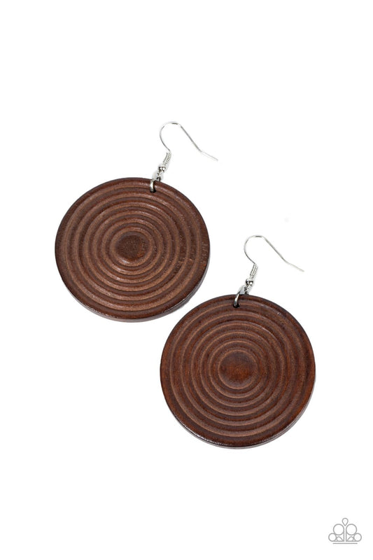 Caribbean Cymbal - Brown Wood Earrings