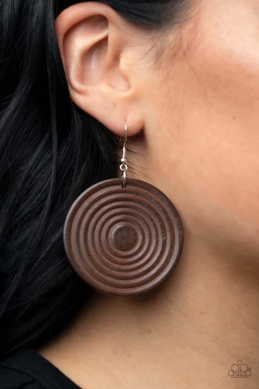 Caribbean Cymbal - Brown Wood Earrings