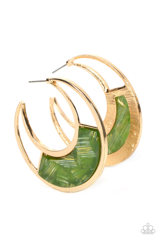 Contemporary Curves - Gold w/Green Earrings - Paparazzi Accessories