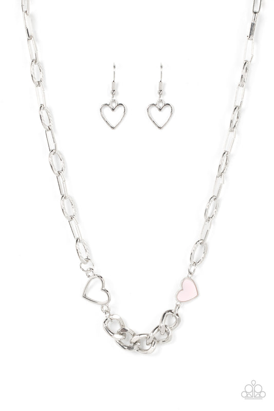 Little Charmer Hearts  - Silver w/Pink Heart Necklace
