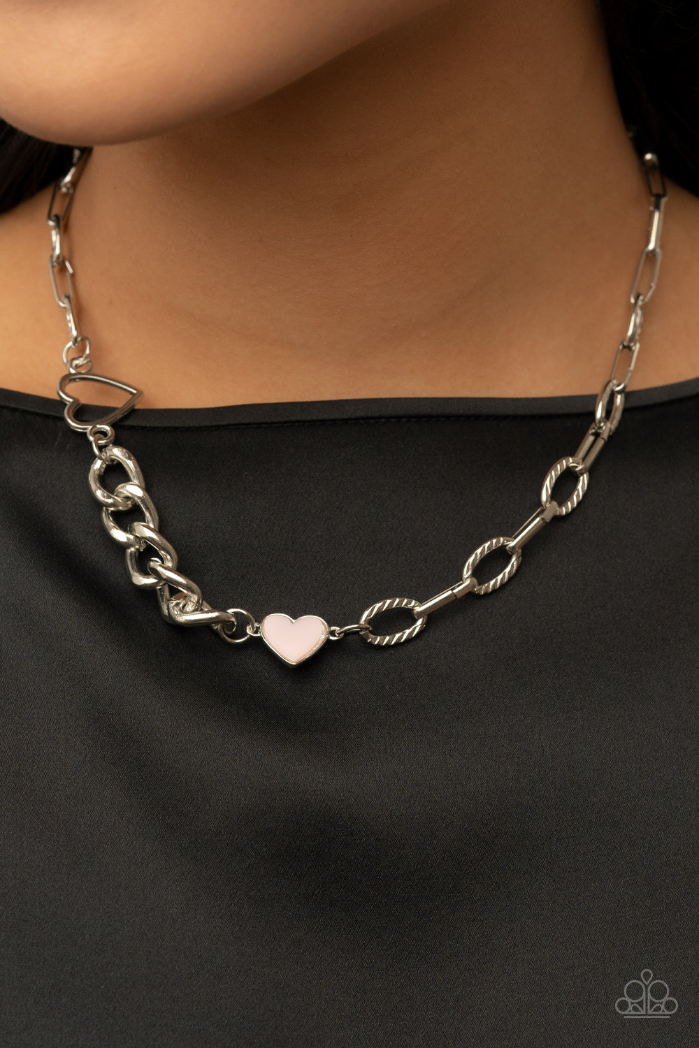 Little Charmer Hearts  - Silver w/Pink Heart Necklace