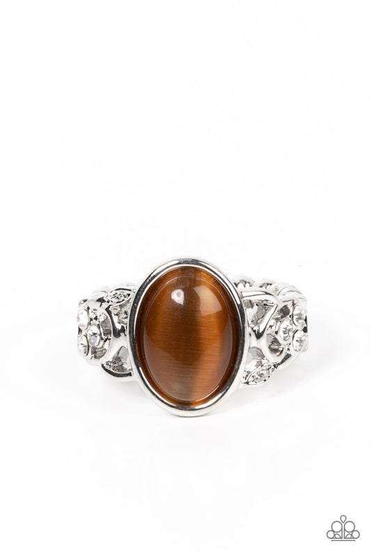Crystals and Cats Eye - Silver w/Brown Ring