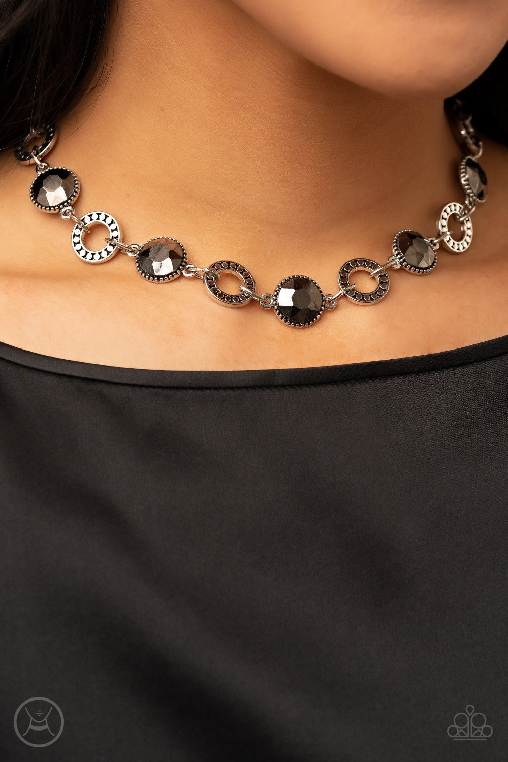 Rhinestone Rollout - Silver w/hematite gems Choker Necklace