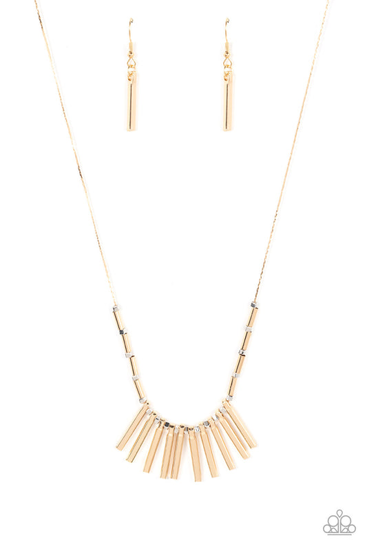 Rustic Hot Rod - Gold  w/silver cube beads  Necklace