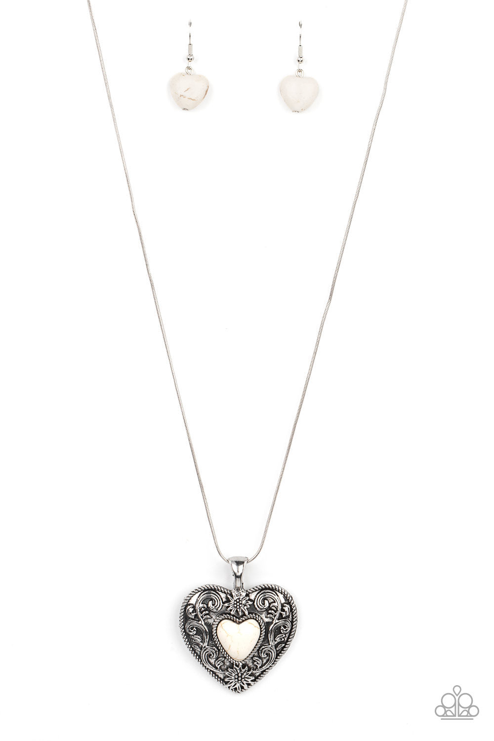 Wholeheartedly Whimsical - Silver w/Cream Heart Necklace