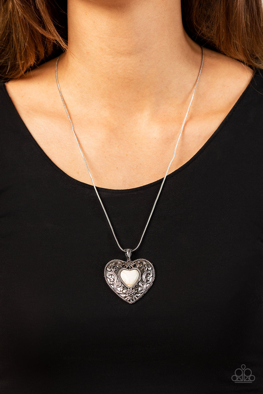 Wholeheartedly Whimsical - Silver w/Cream Heart Necklace