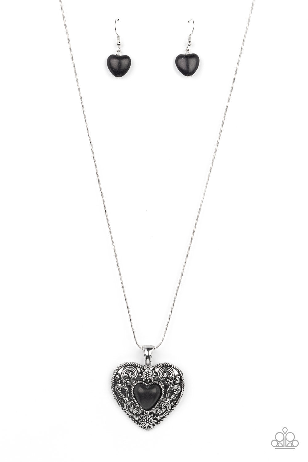 Wholeheartedly Whimsical - Silver w/Black Heart Necklace