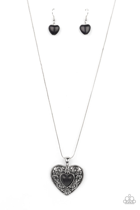 Wholeheartedly Whimsical - Silver w/Black Heart Necklace