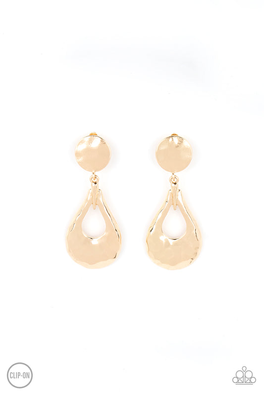 Metallic Magic - Gold Clip-On Earrings