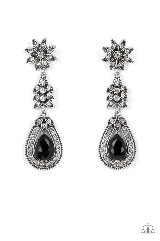 Floral Fantasy - Silver w/Black Earrings