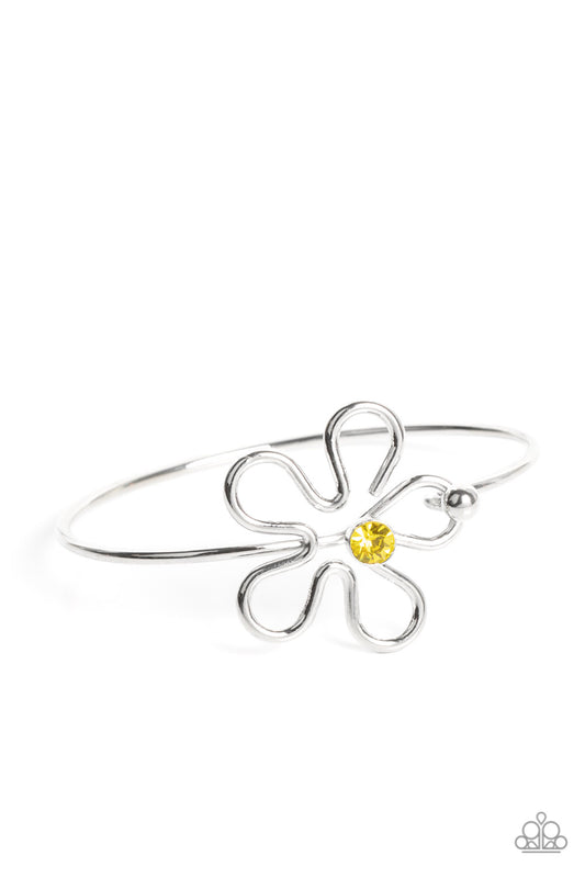 Floral Innovation - Silver Flower w/Yellow Gem Bracelet