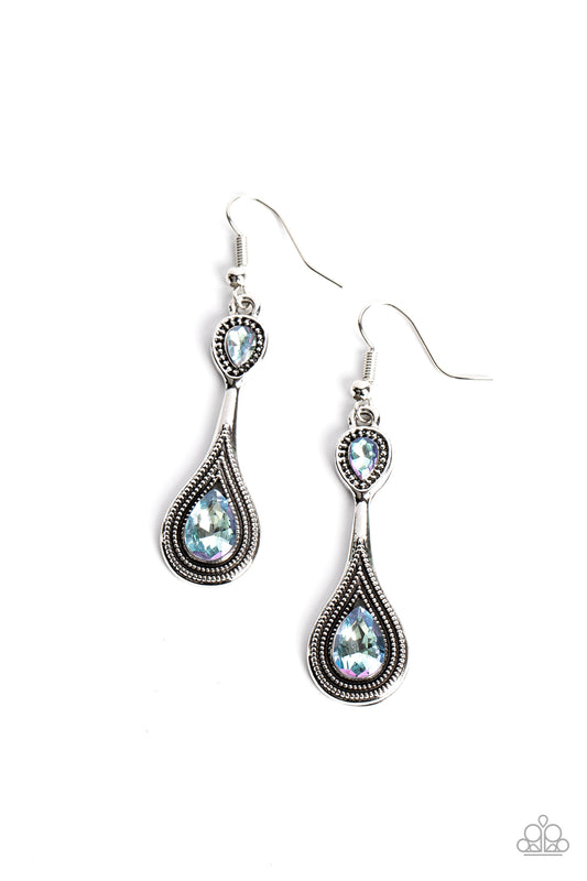 Dazzling Droplets - Silver with Blue Gem Earrings